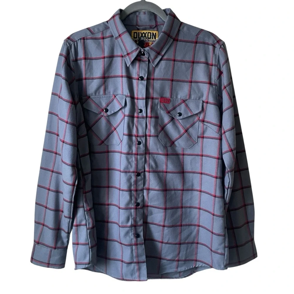 DIXXON Women’s Smoke Eater Flannel Shirt Plaid Gray Red  Large NWOT - Picture 2 of 8